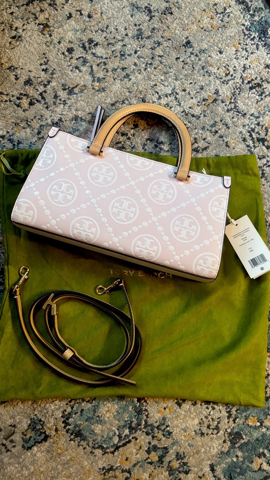 Tory Burch T Monogram Contrast Embossed Small East-West Tote ( Powder Pink )