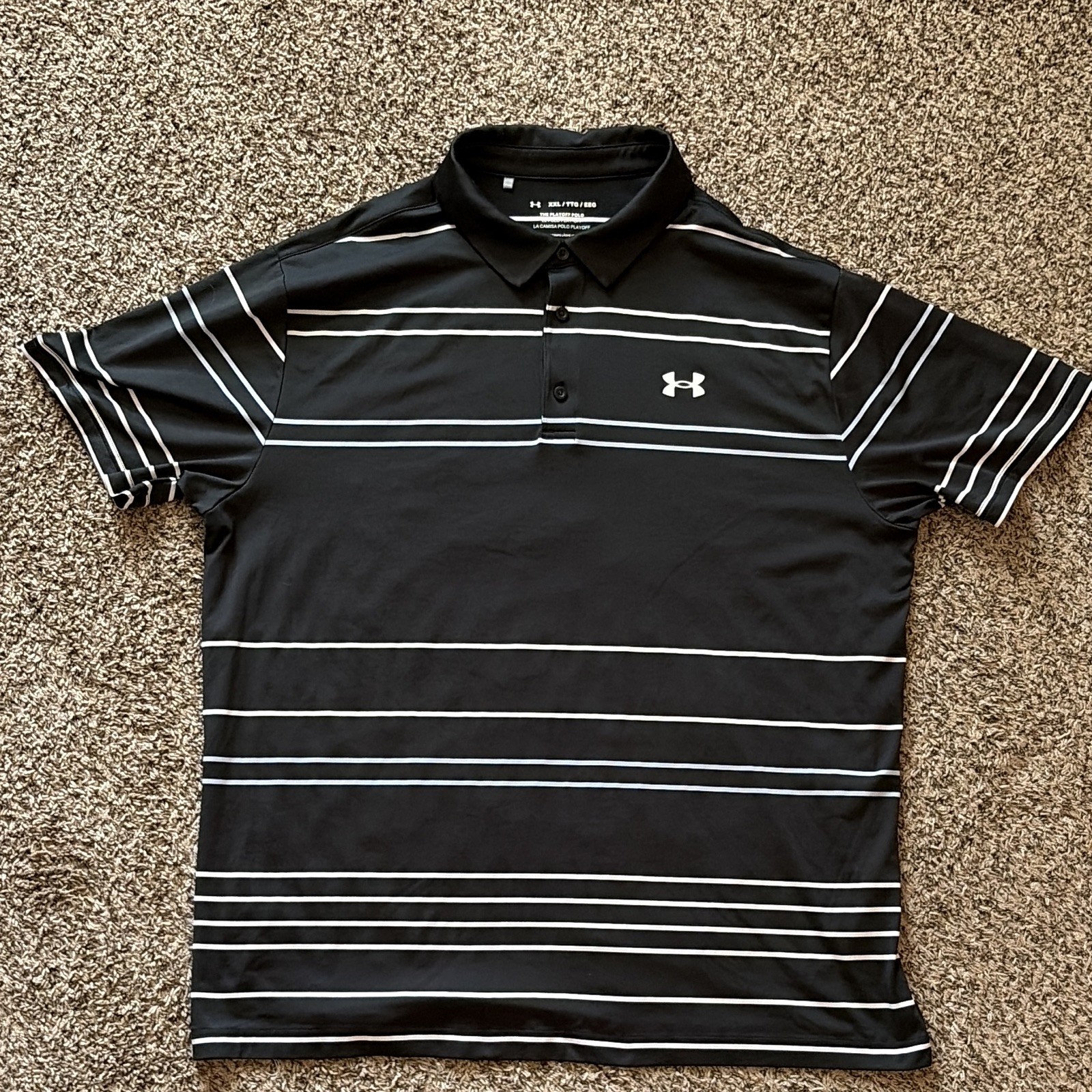 Under Armour Men’s Playoff Polo Shirt XXL Short Sleeve Striped Black/White Logo