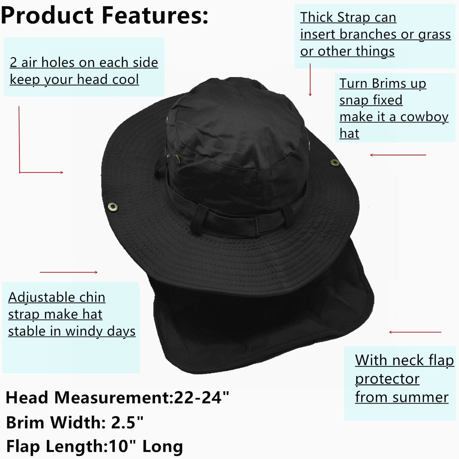 Unisex Bucket Boonie Hat Neck Cover Flap Sun Wide Brim Fishing Solid Outdoor Cap