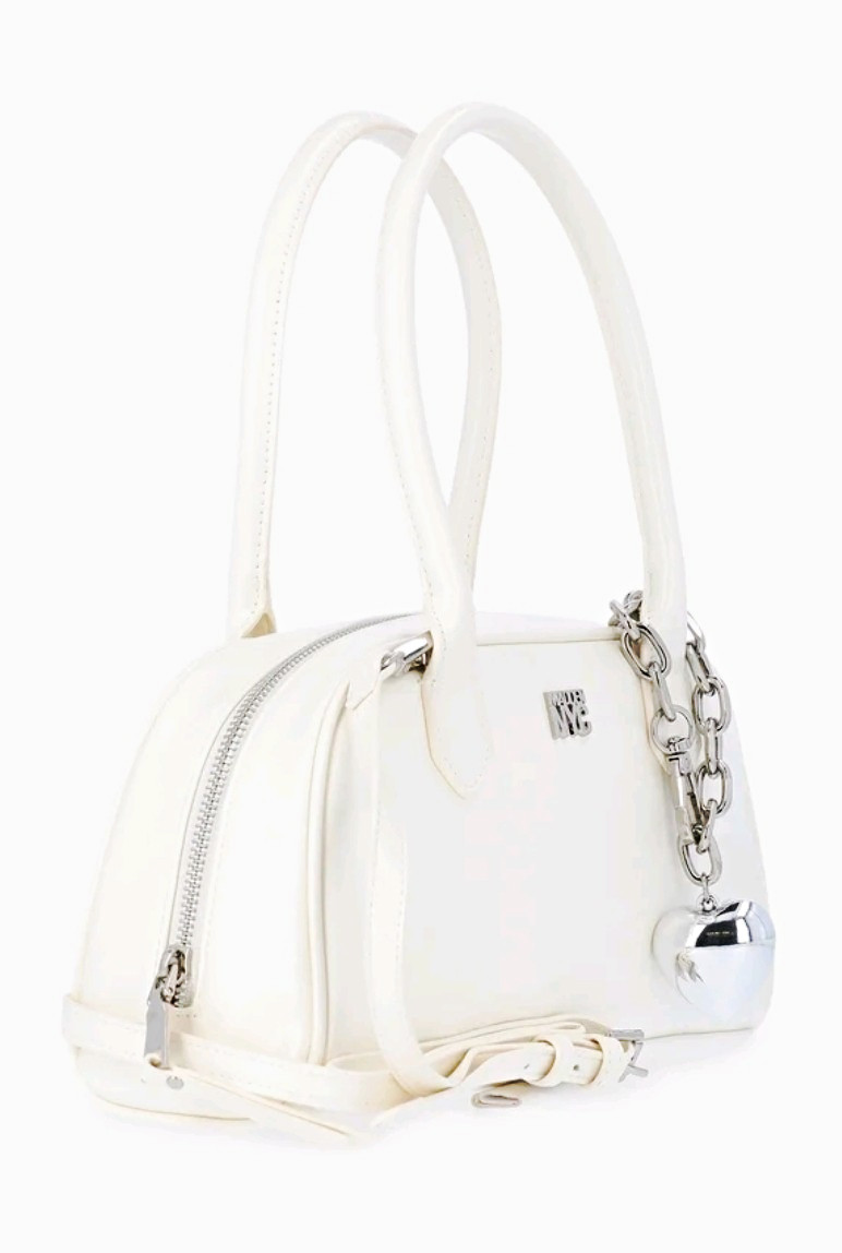 Madden Nyc Women’s White Satchel Top Handle Zip Chain Logo Detachable Strap