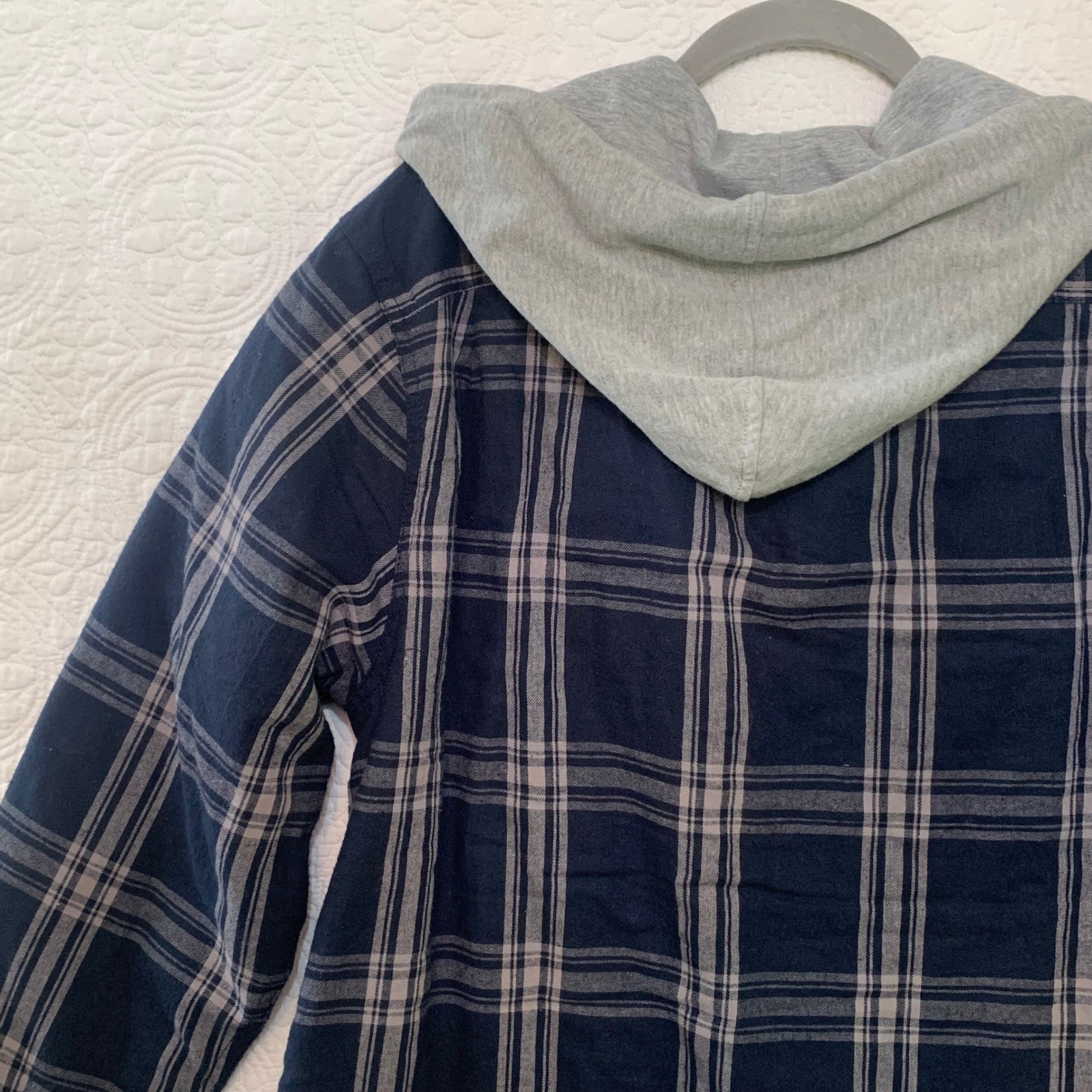 Weatherproof Vintage Mens Sherpa Lined Flannel Hooded Shirt Jacket Navy Grey L