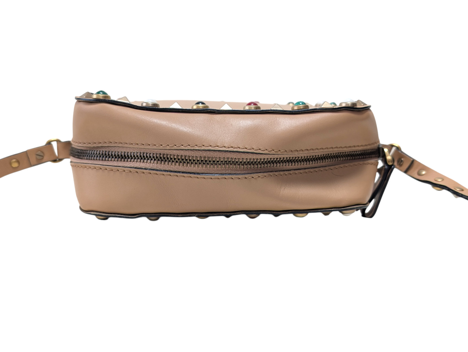 Valentino Garavani Shoulder Bag Purse Rock Studs Leather Beige