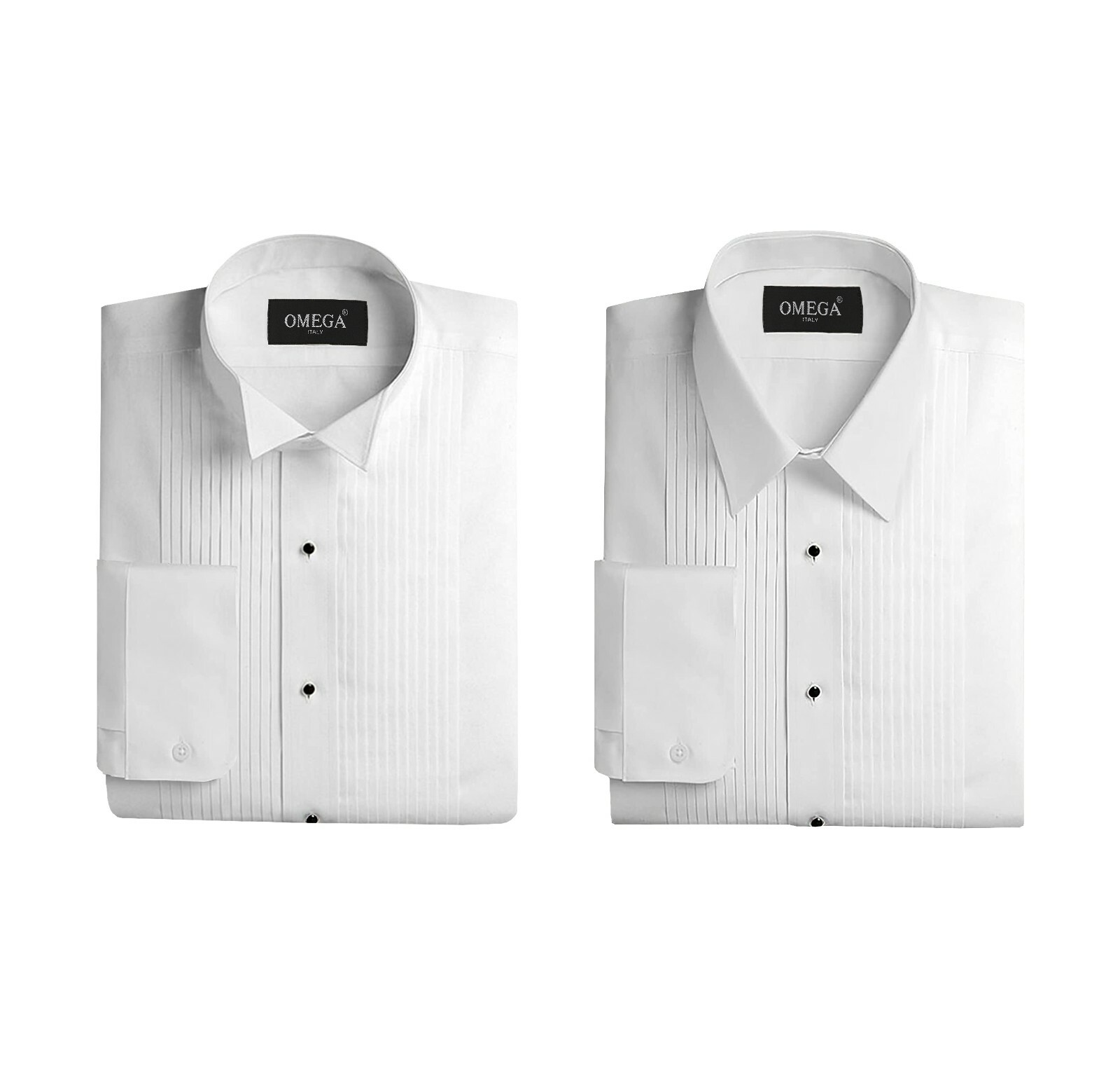 Omega Italy Men’s Pleated Tuxedo Wingtip & Laydown Collar White Dress Shirt