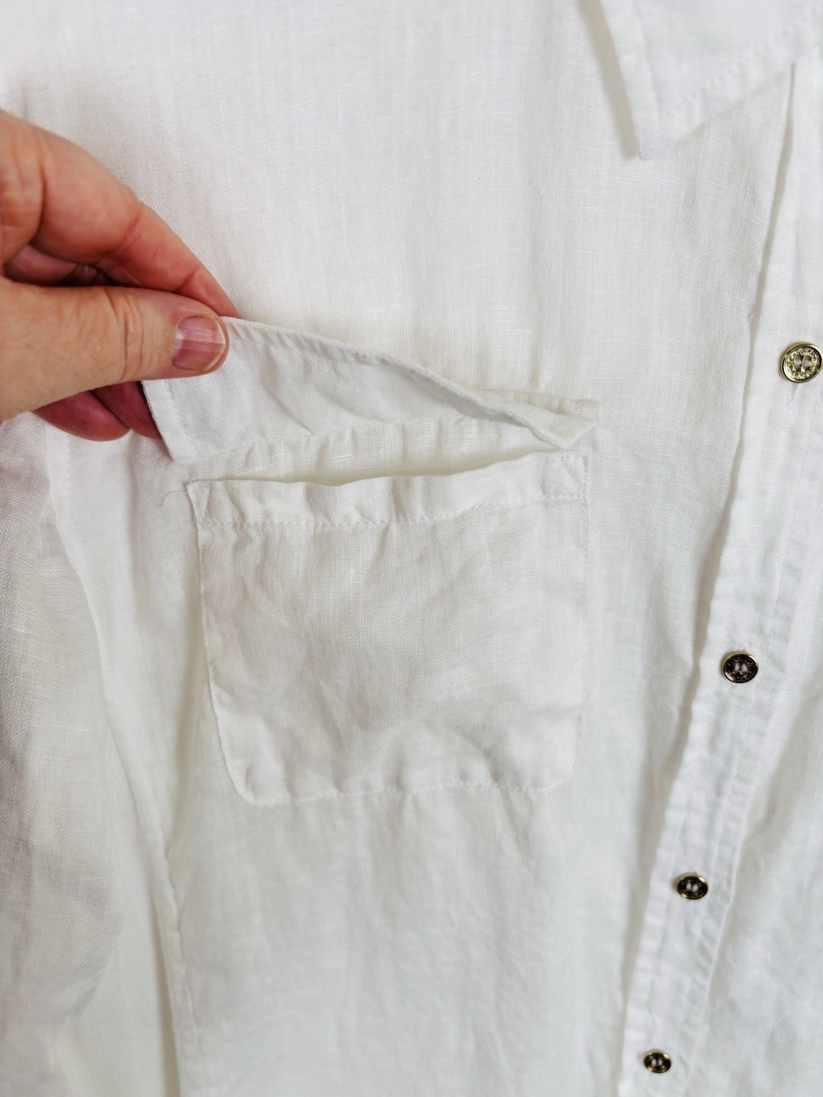 Calvin Klein Women XL White Linen Button Down Blouse Shirt Roll Tab Sleeve