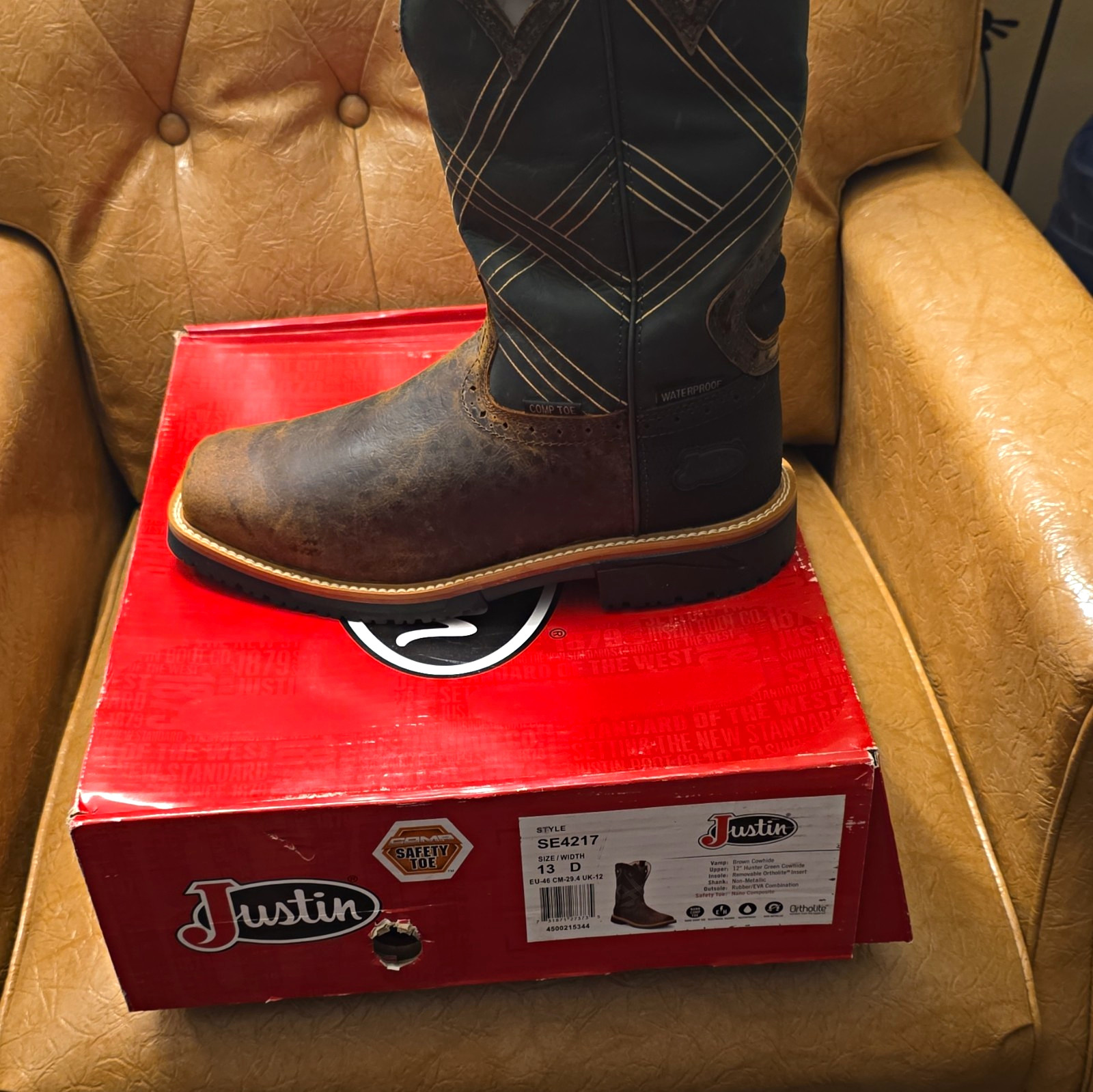 Justin Boots Men’s 13 D Brown Cowhide Nano Composite Toe