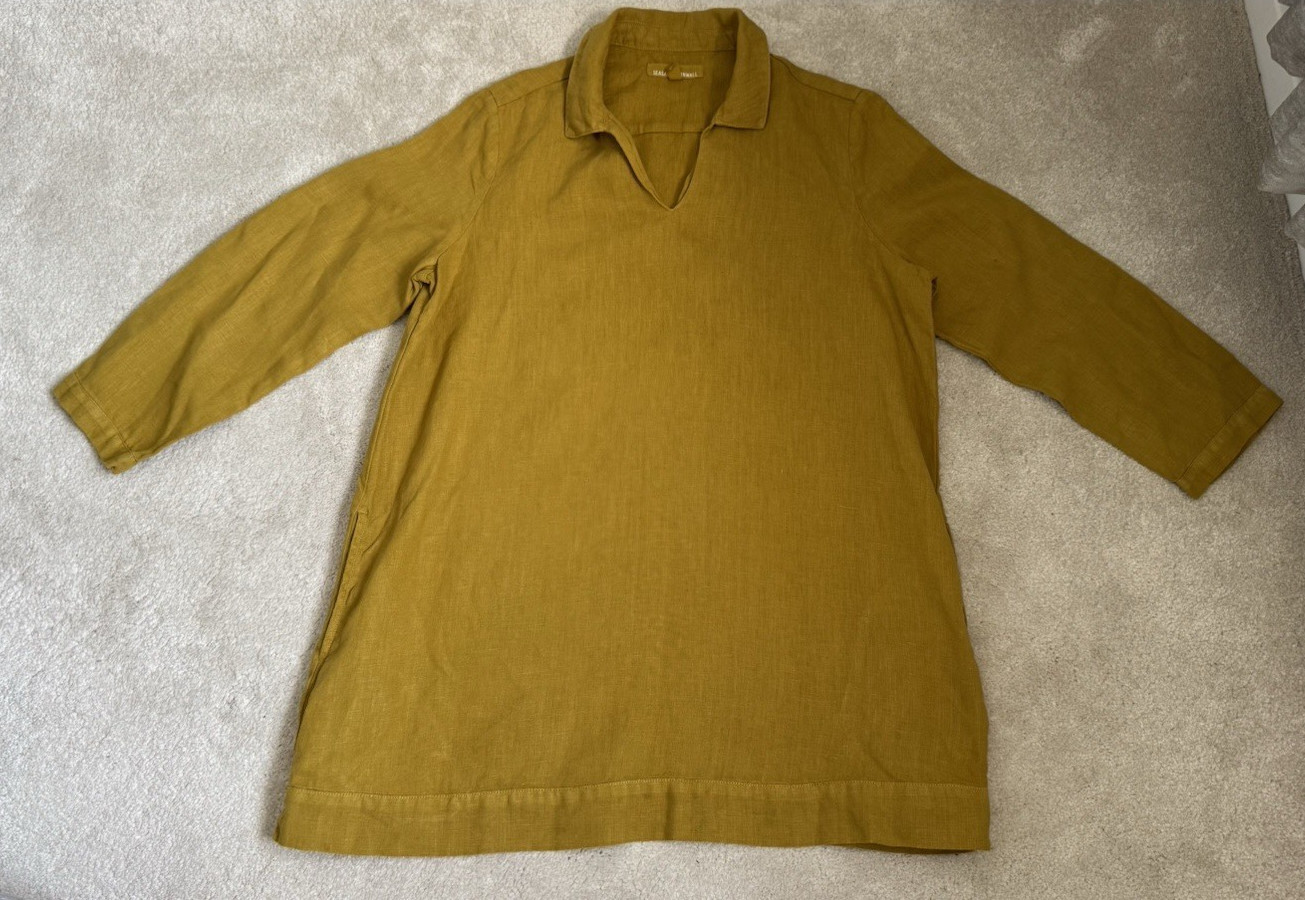 SEASALT ‘SHALLOW LAYERS TUNIC’ MUSTARD 100% QUALITY FEEL LINEN SIZE 12, POCKETS
