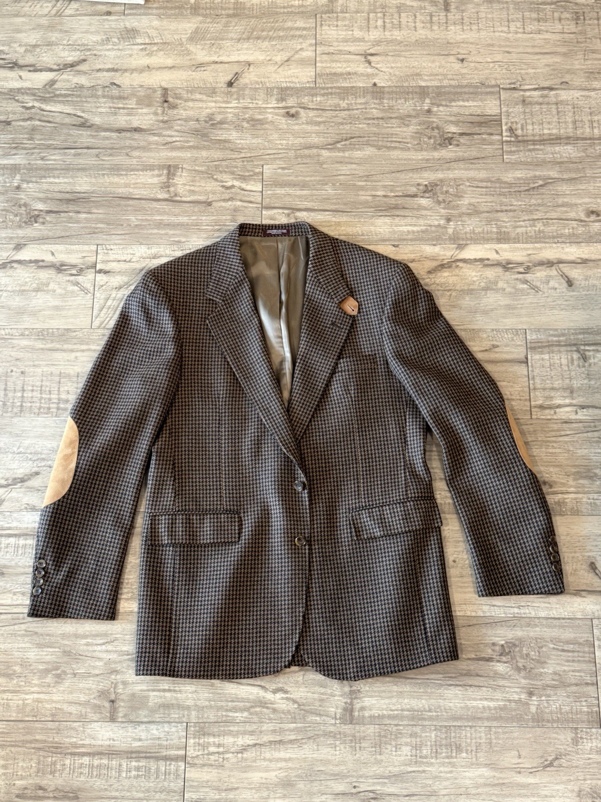Vintage Evan Picone Men’s Wool Brown Houndstooth Gun Club SportCoat Blazer – 42L