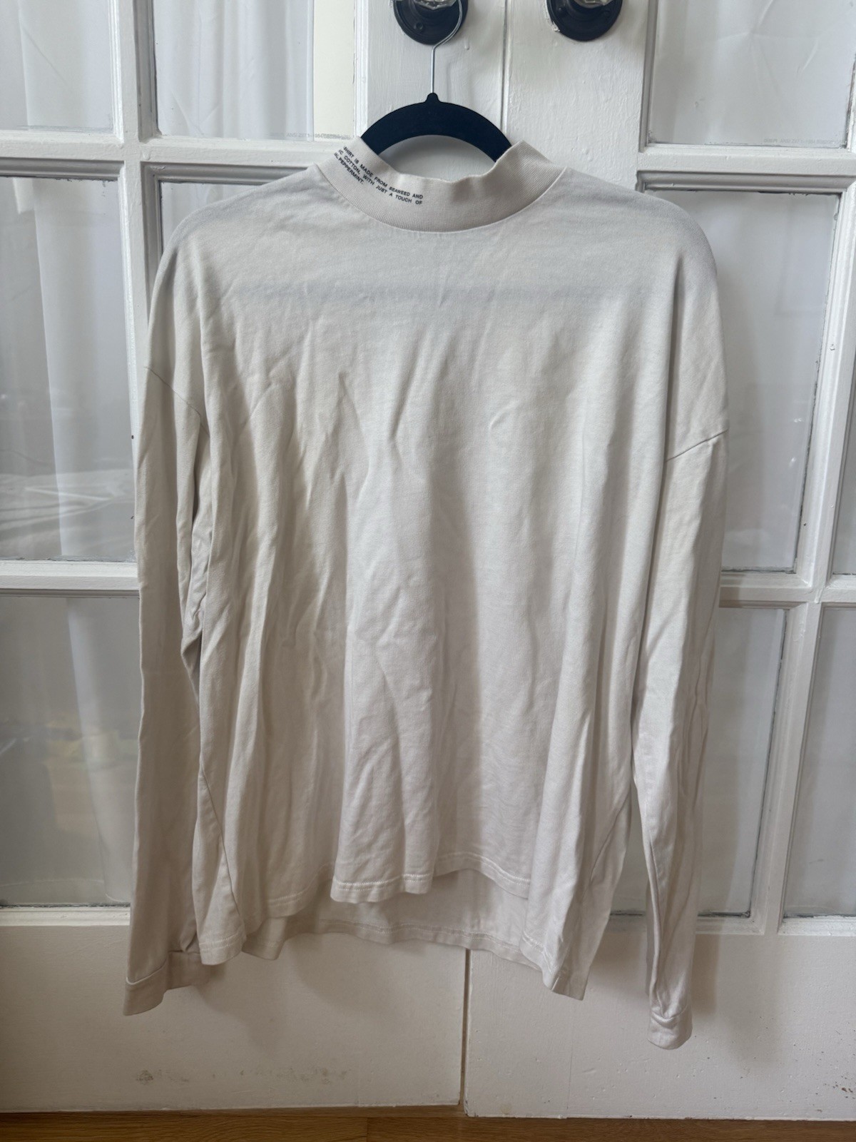 PANGAIA Men’s White Mock Neck Long Sleeve T-Shirt Organic Cotton Seacell