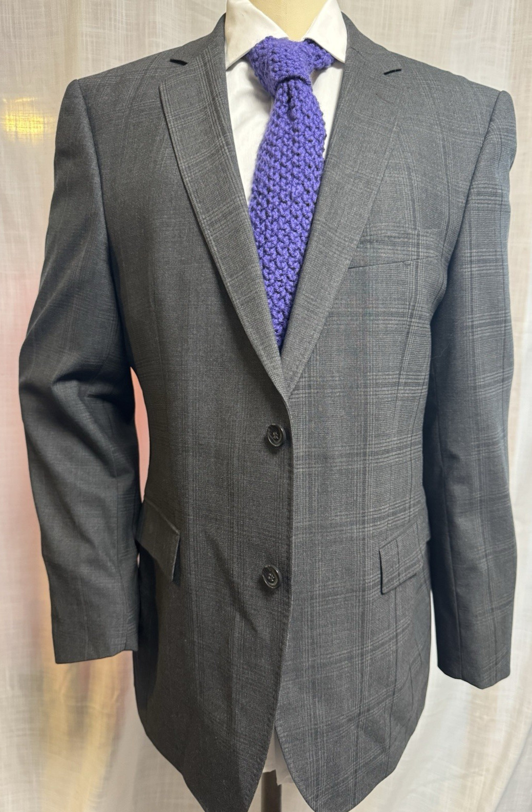STRELLSON Men Suit 1 Vent No Pleat 40R 2 BUTTON GRAY CHECK*