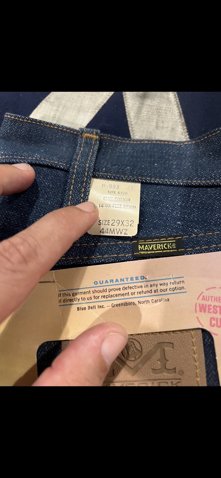Lot 2 Vtg 1960s NOS Maverick Blue Bell Denim Jeans Deadstock 44MWZ 14oz Wrangler