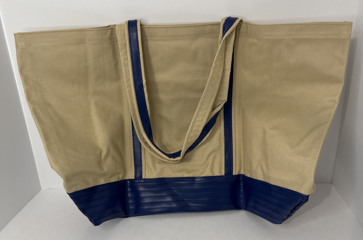 Beige Blue Canvas Tote Bag Shoulder Bag Casual Travel Accessory