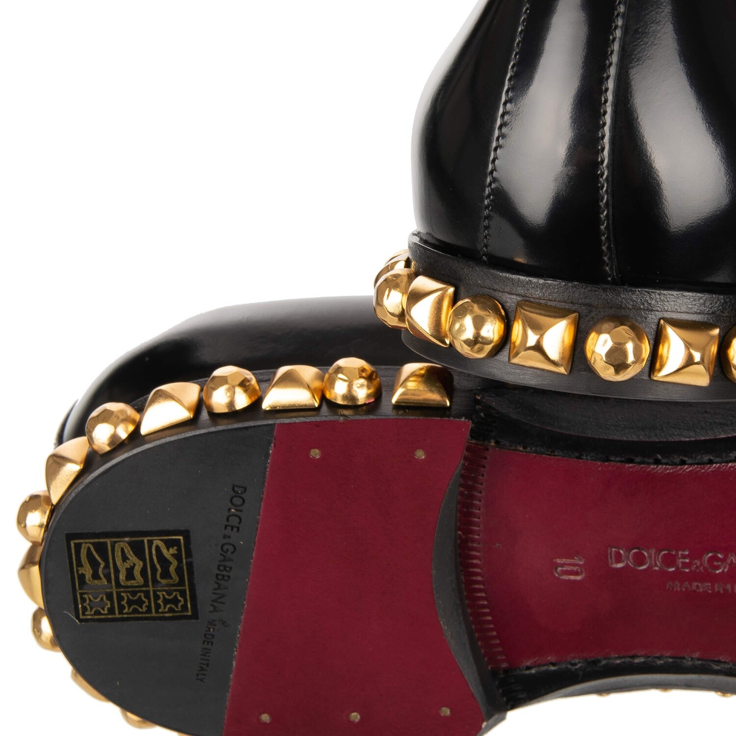 DOLCE & GABBANA Studded Patent Leather Derby Shoes MILLENNIALS Black 11046