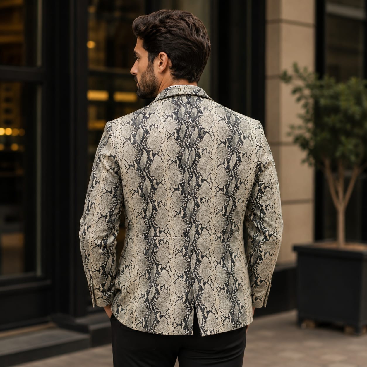 Mens Leather Coat Snake Skin Print Blazer Jacket Python Print Party Coat Premium