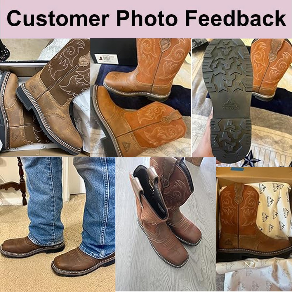 Mens Steel Toe Boots Western Boots Cowboy Boots Square Toe Leather Work Boots