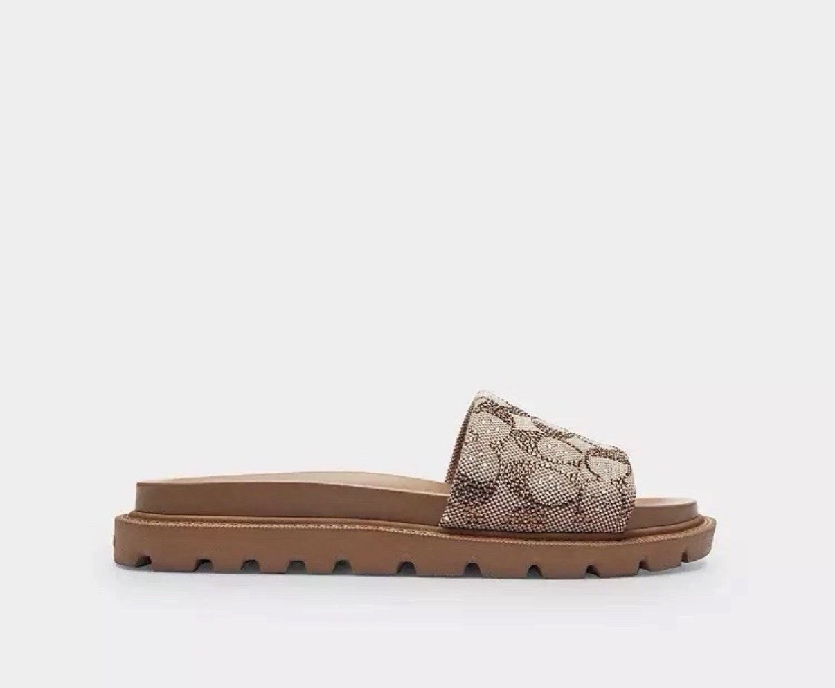 Size 7W – Coach Brynn Slide Sandal In Crystal Signature Jacquard CEF53