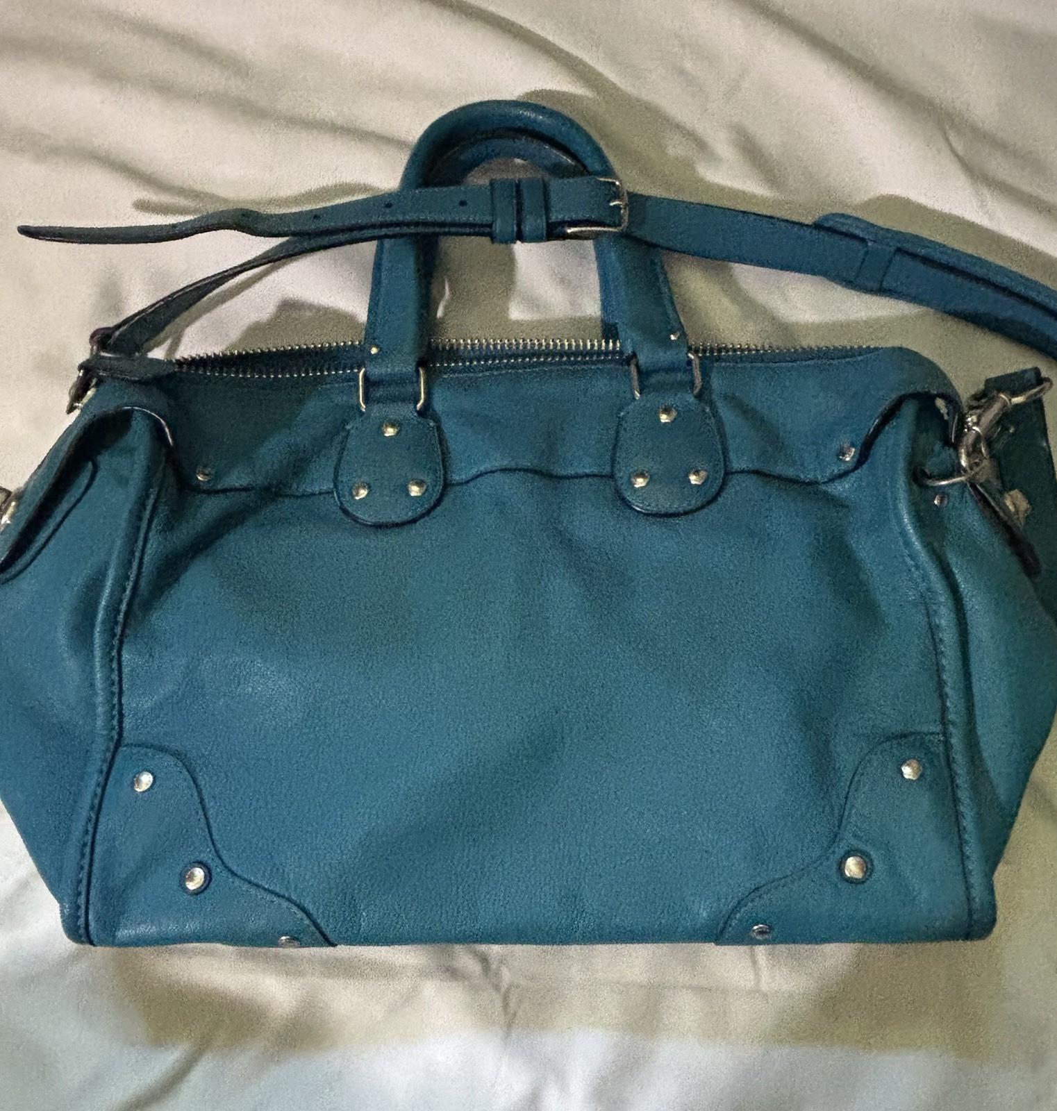 Coach Rhyder Turquoise Satchel Silver Hardware Studded Turn Lock