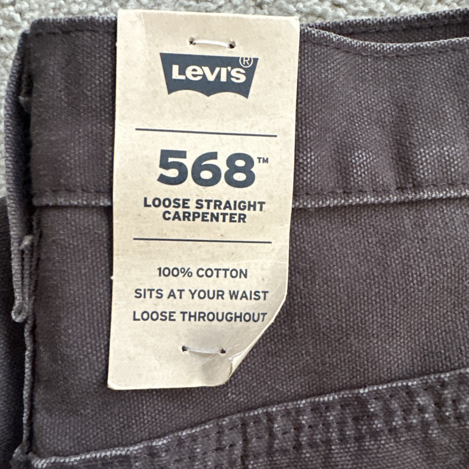 Levis 568 Utility Carpenter Gray Loose Fit Canvas Denim Men’s Sz. 36Wx32 See Des