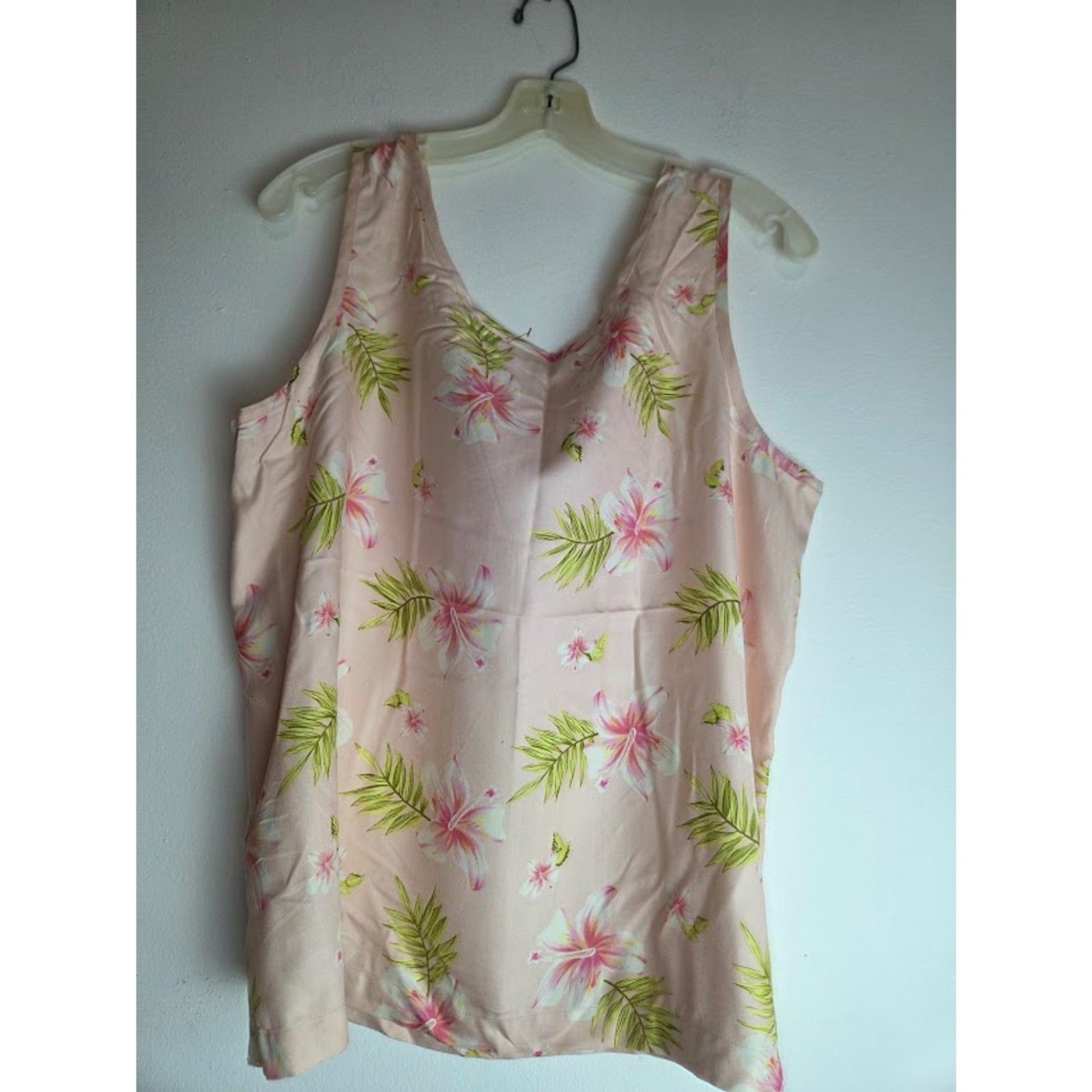 Pineapple Moon Light Pink Floral 100% Silk Sleeveless Satin Boxy Blouse size XL