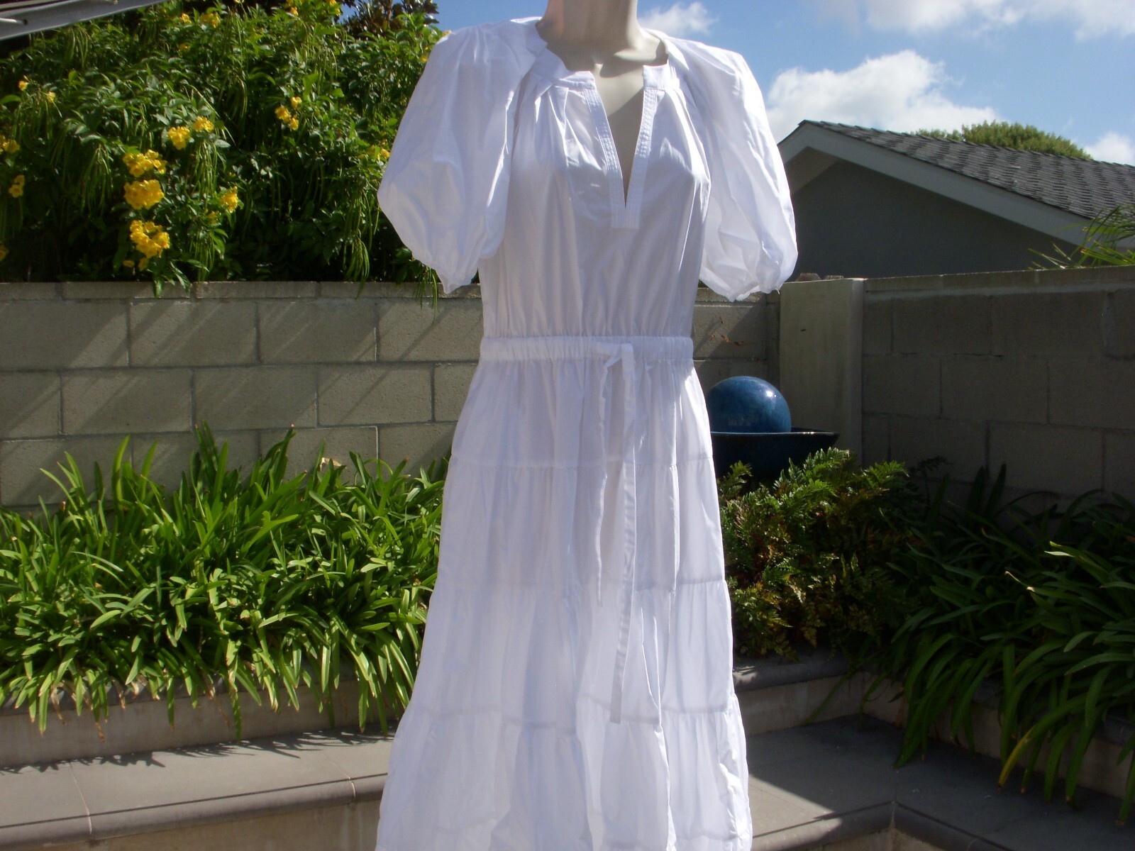 Ulla Johnson OLINA White Blanc or Coral Cotton Midi Dress, Flounced Skirt Size 2