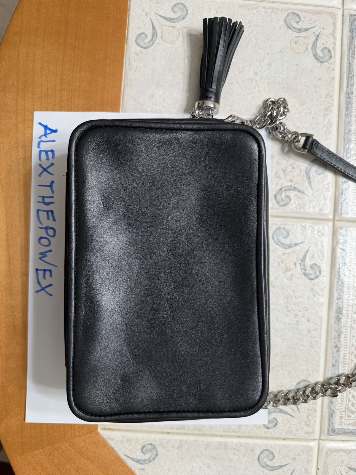 Michael Kors Black Small Zip Crossbody Bag Silver Chain Strap Tassel Detach