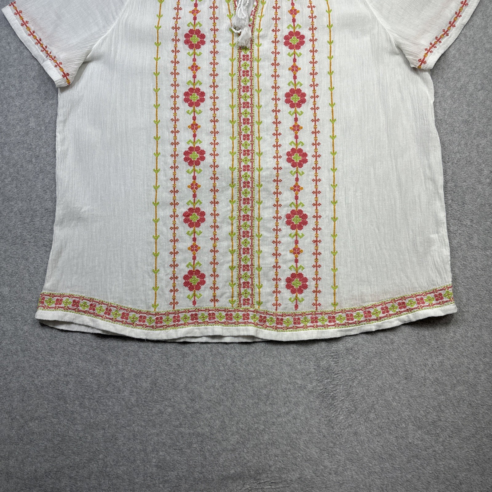 J Jill Top Large White Embroidered Gauze Beach Casual Cottagecore Boho Peasant