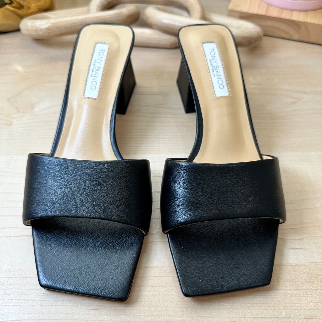 TONY BIANCO Kamira Black Mules Sandals, Size 5.5