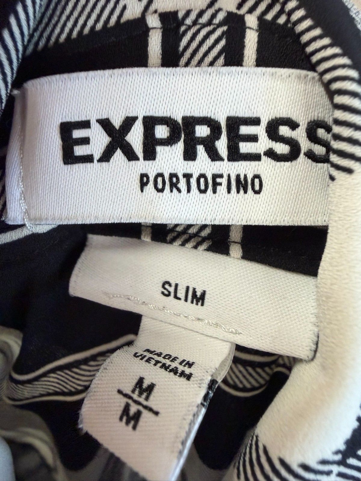 Express Button-Up Shirt Patchwork Design Black and White Med Slim Fit