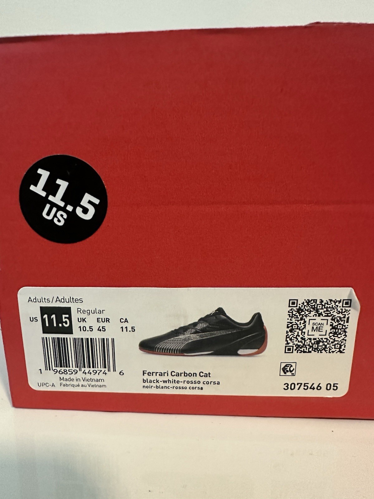 Size 11.5 PUMA Ferrari Carbon Cat Rosso Corsa/Black Mens Driving Shoes 307546 05