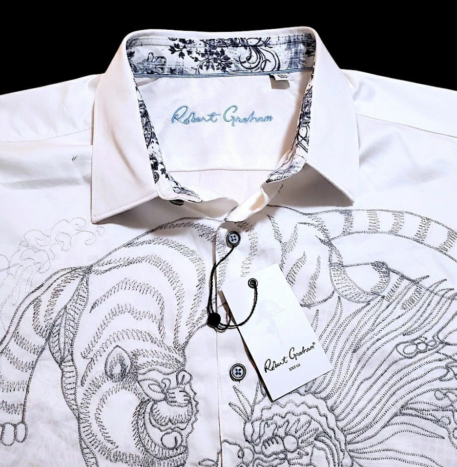 $378 Robert Graham Maelstorm Button Down Embroidery Tiger Dragon Paisley Shirt L