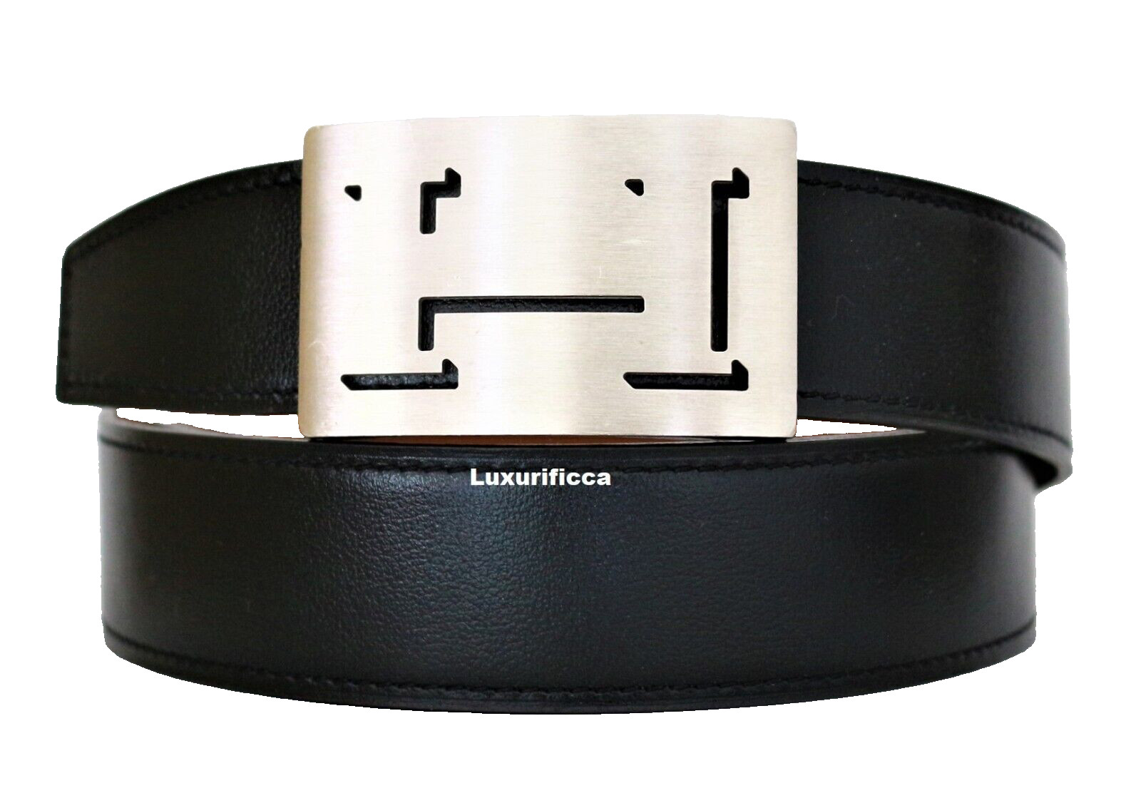 3 DAYS SALES AUTH. MEN HERMES 3D 32MM/105CM Men LEATHER Belt Silver Buckle