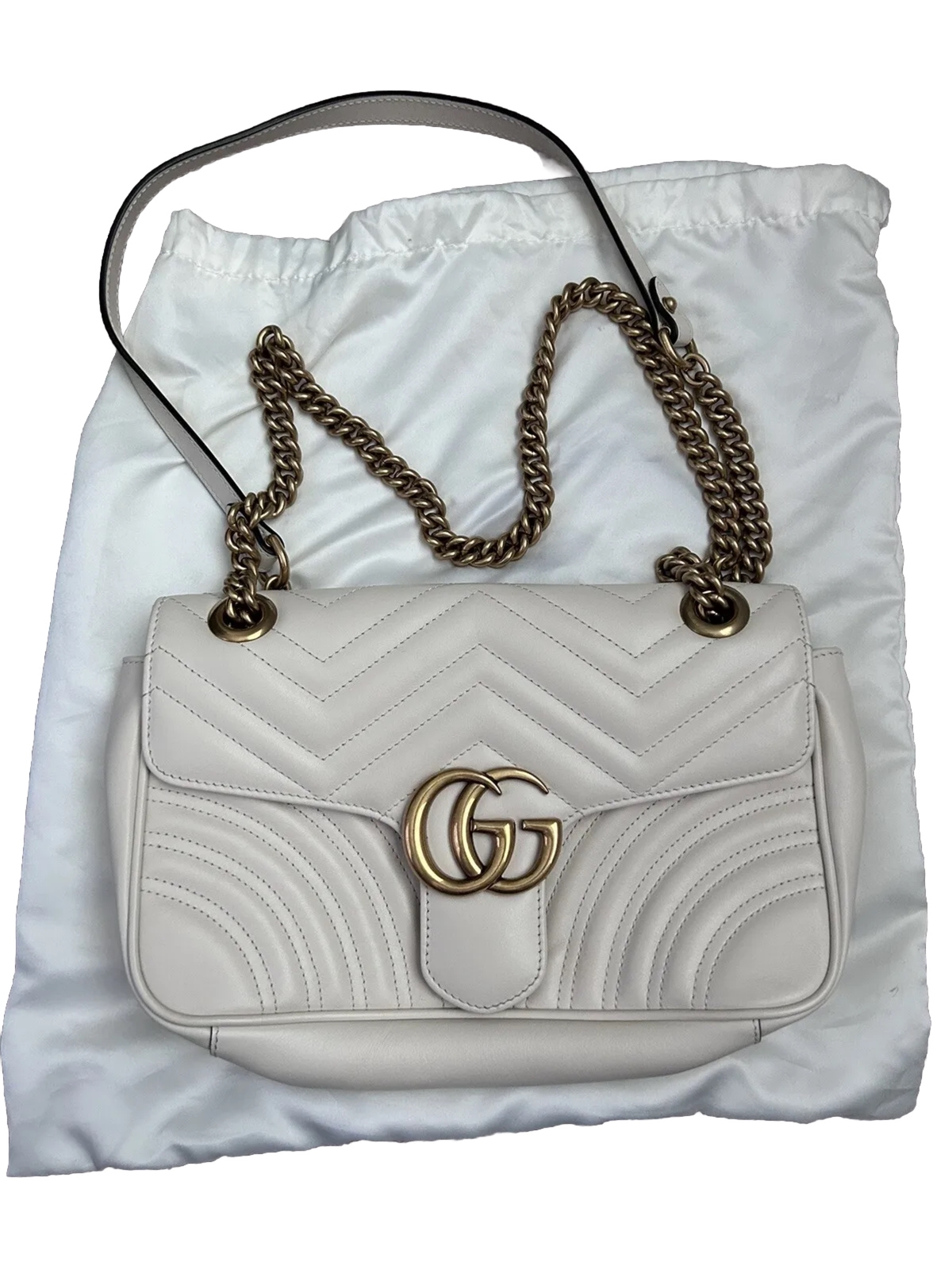 Authentic Gucci GG Marmont Small Shoulder Bag White Matelassé Leather worn twice