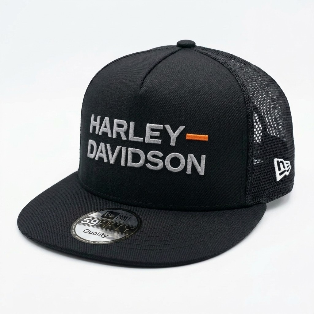 Harley Motorcycle Embroidered Trucker Hat Black Mesh Snapback Cap