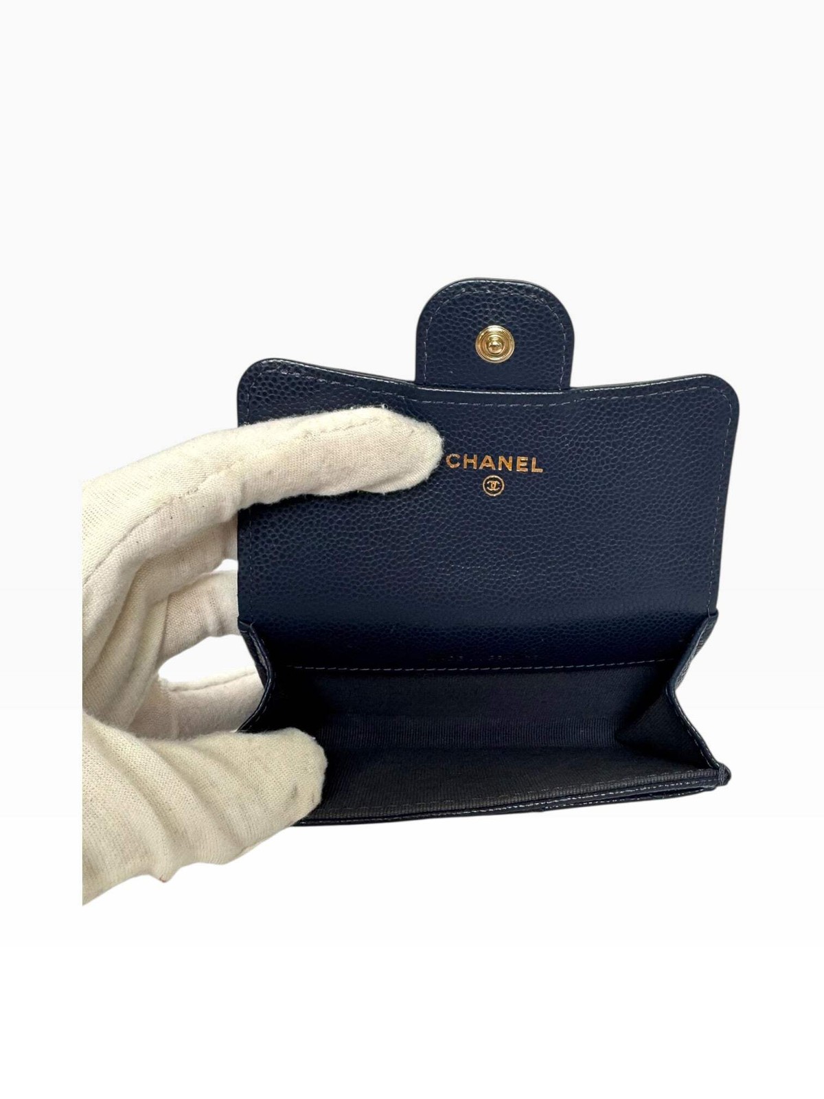 Chanel Navy Caviar Classic Card Case Gold Hardware