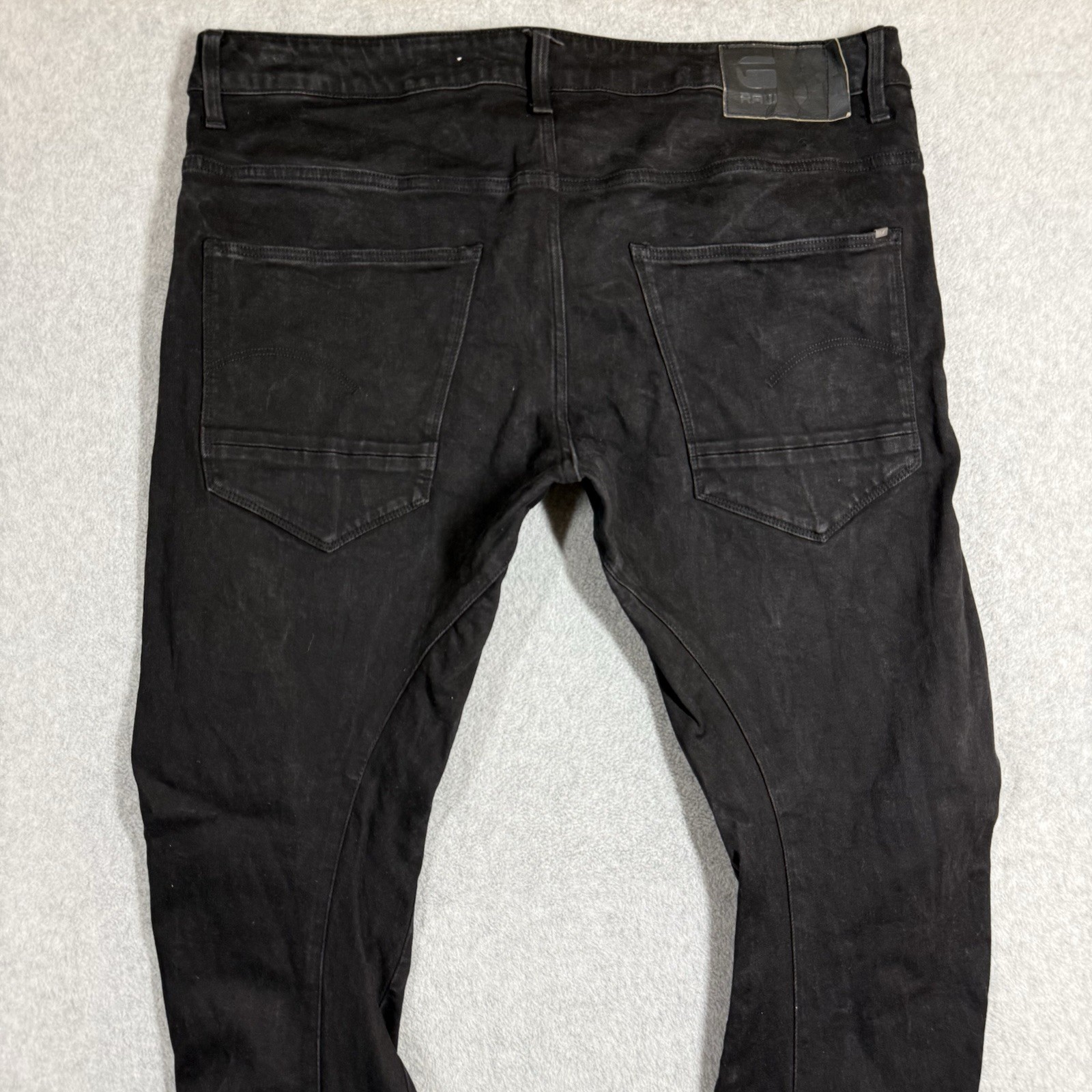 G-Star Raw 3D Arc Slim Jeans Mens 38×34 Black Stretch Denim Twisted Leg Stacked