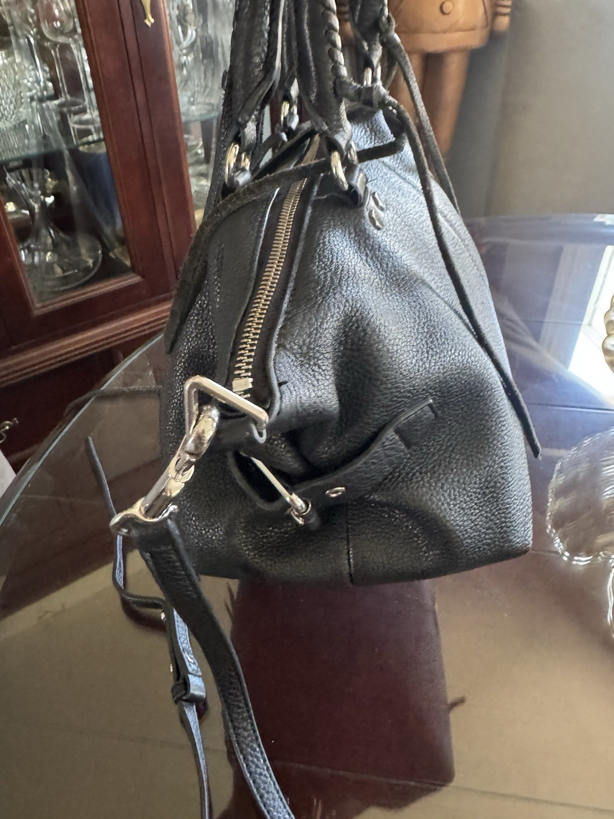 Rebecca Minkoff Black Pebbled Satchel Detachable Strap Inner Pockets