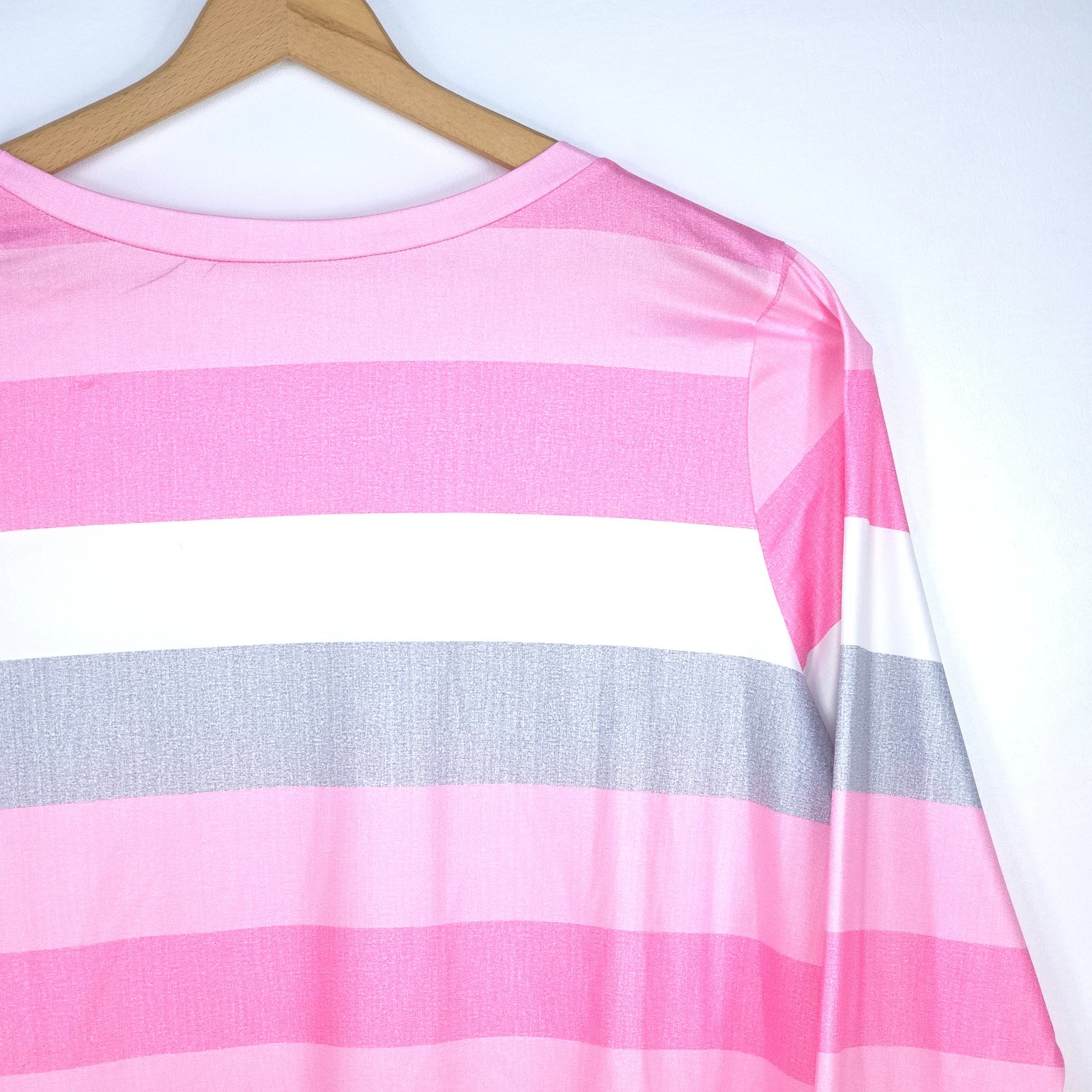 Striped Button Accent Tunic Top Womens 3XL Pink White Gray Coastal Career Office