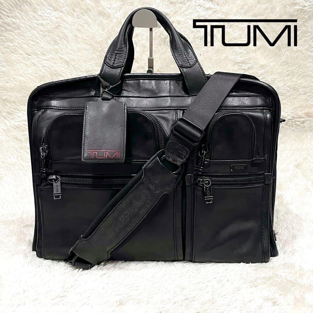 TUMI Alpha 2-Way Leather Briefcase Black Expandable Carry On 96108DH