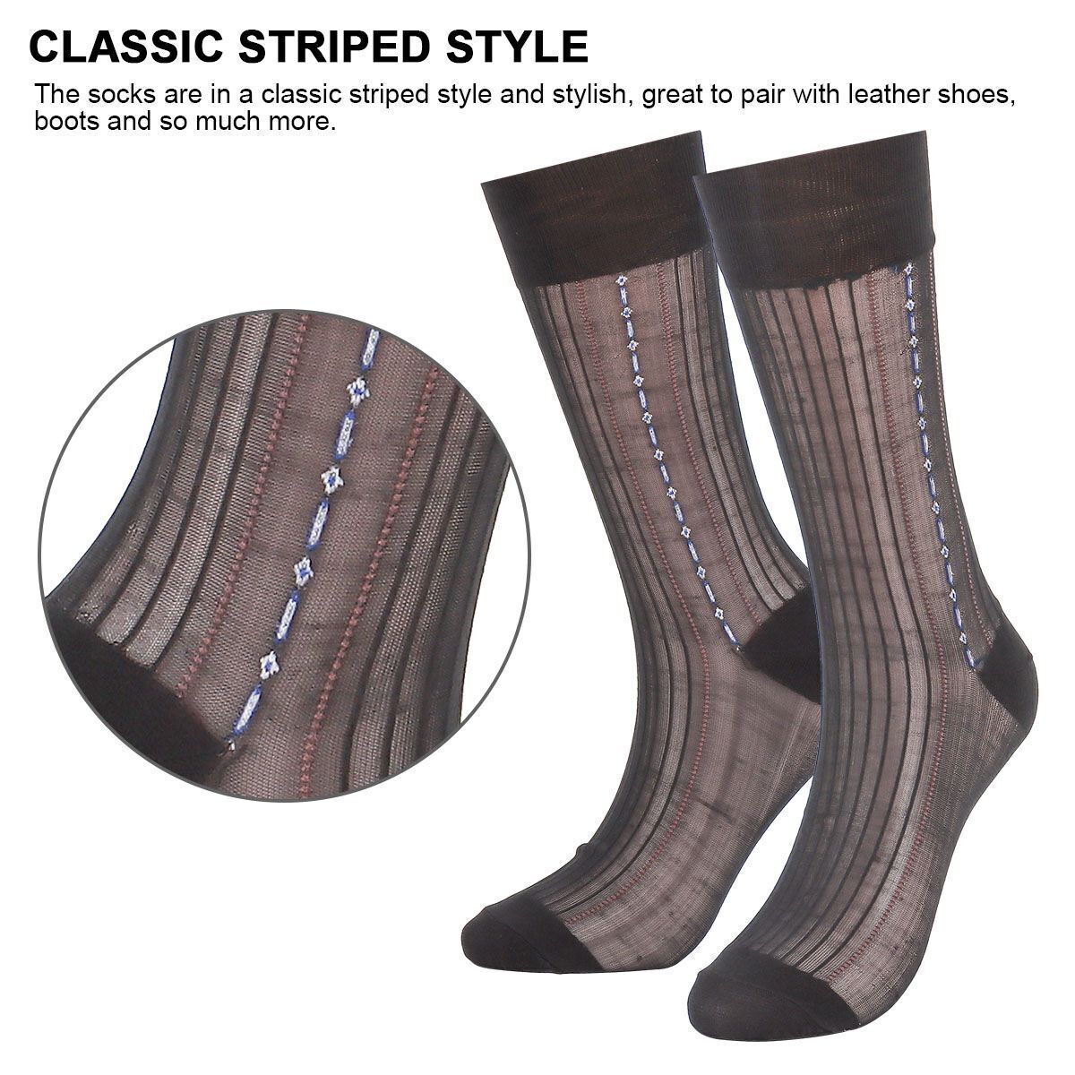 1/3/5 Pairs Men Ultra Thin Dress Socks Silk Sheer Business Work Socks Soft Nylon