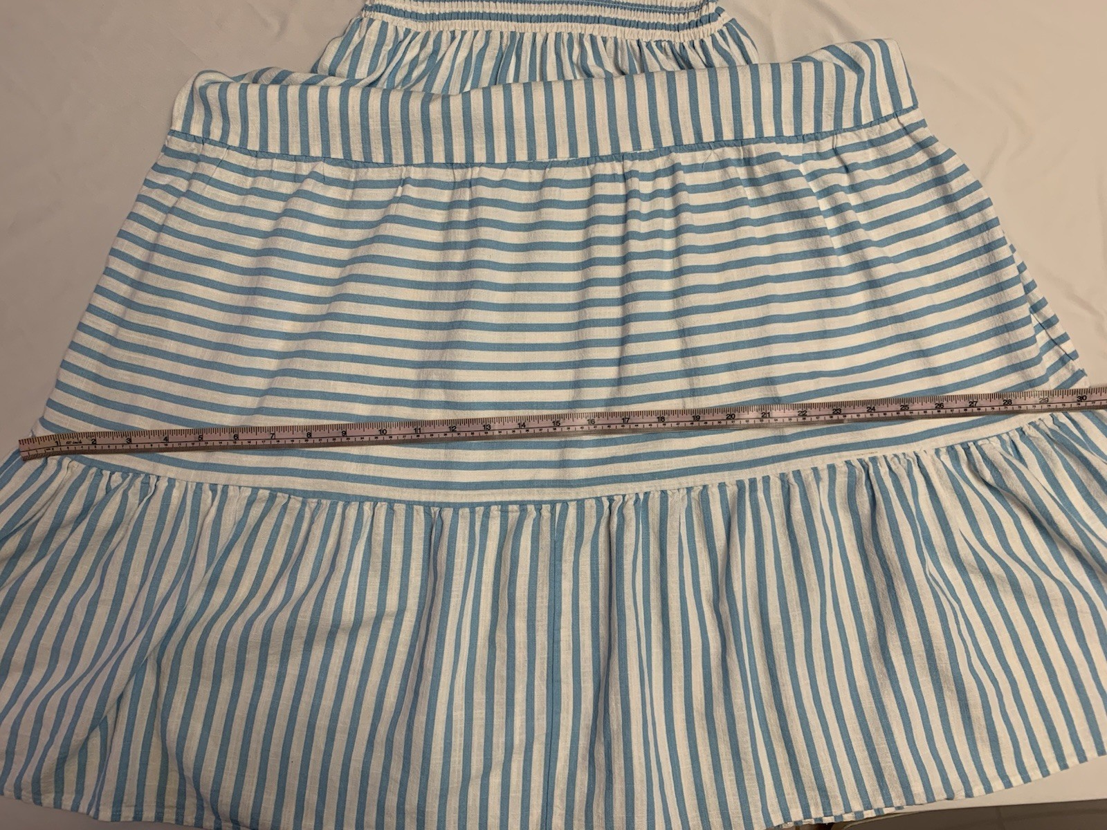 Aqua long turquoise and white striped dress with ruffles size S rayon