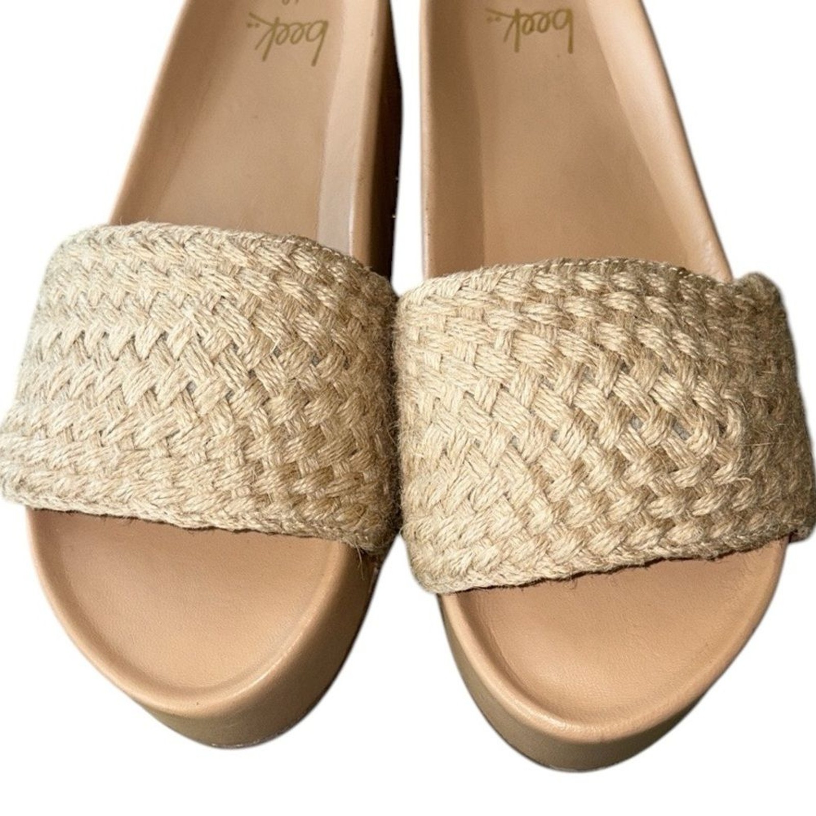 NWT RARE Beek Tan Woven Jute Leather Platform Sandals Slides – 10