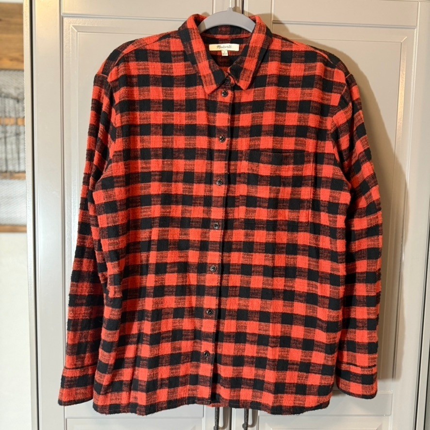 Madewell Flannel Oversized Ex-Boyfriend Buffalo Check Shirt,Etruscan Clay,M