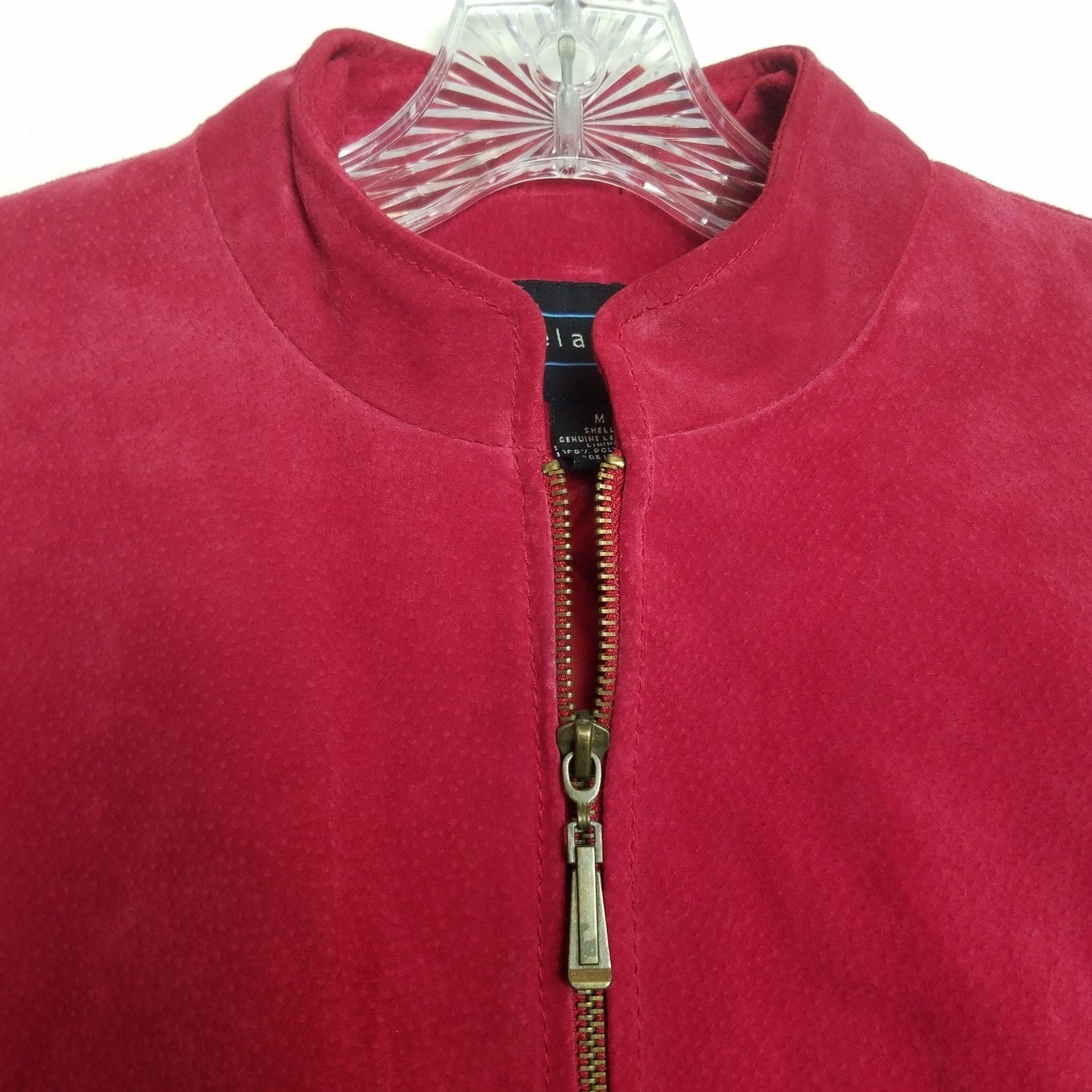 Relativity Red Genuine Suede Leather Zip Mock Neck Jacket M Moto Chic Streetwear