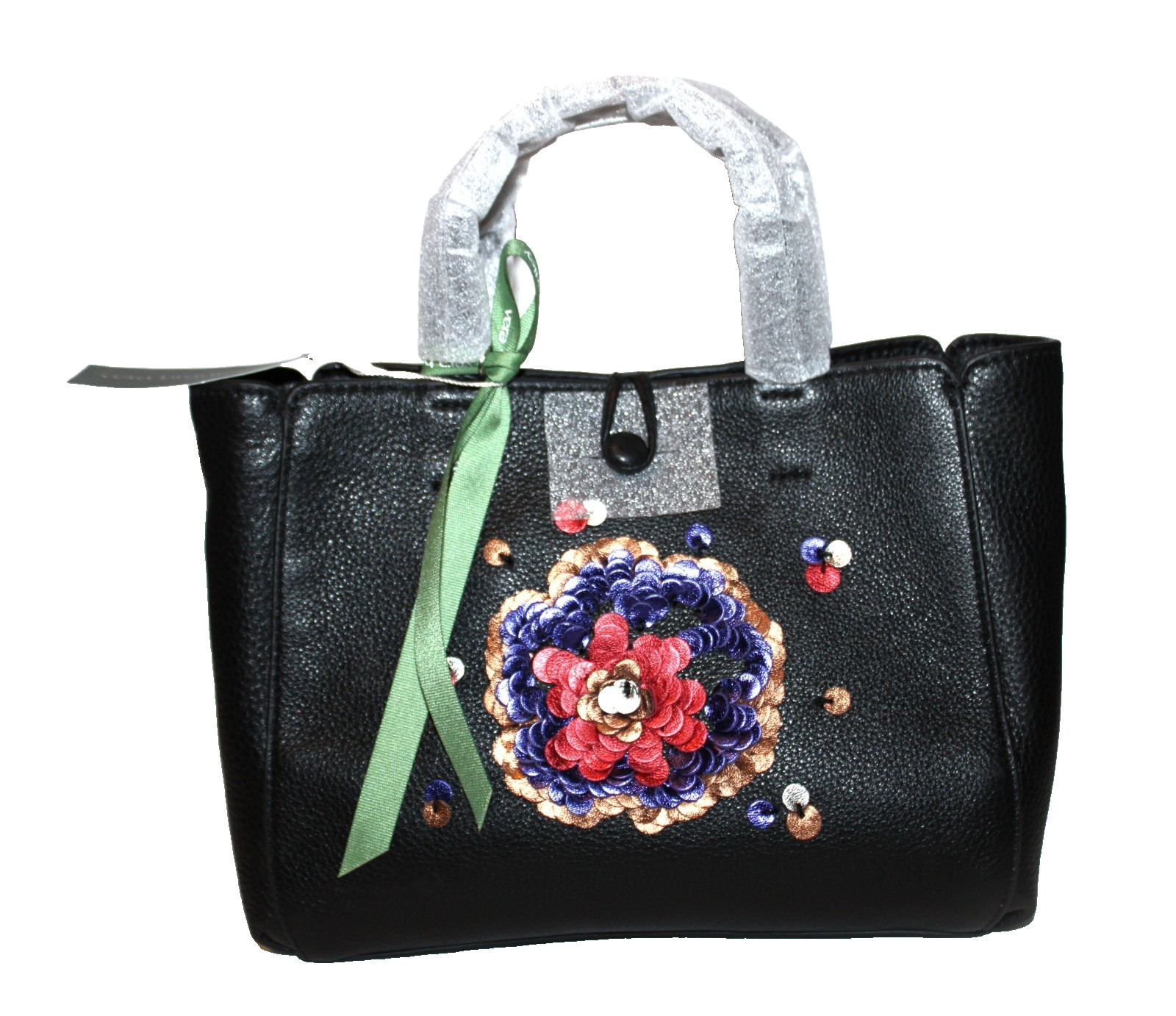 Vera Bradley Mini Hathaway Black Bossanova Bold Sequin Leather Tote, Dustbag NWT