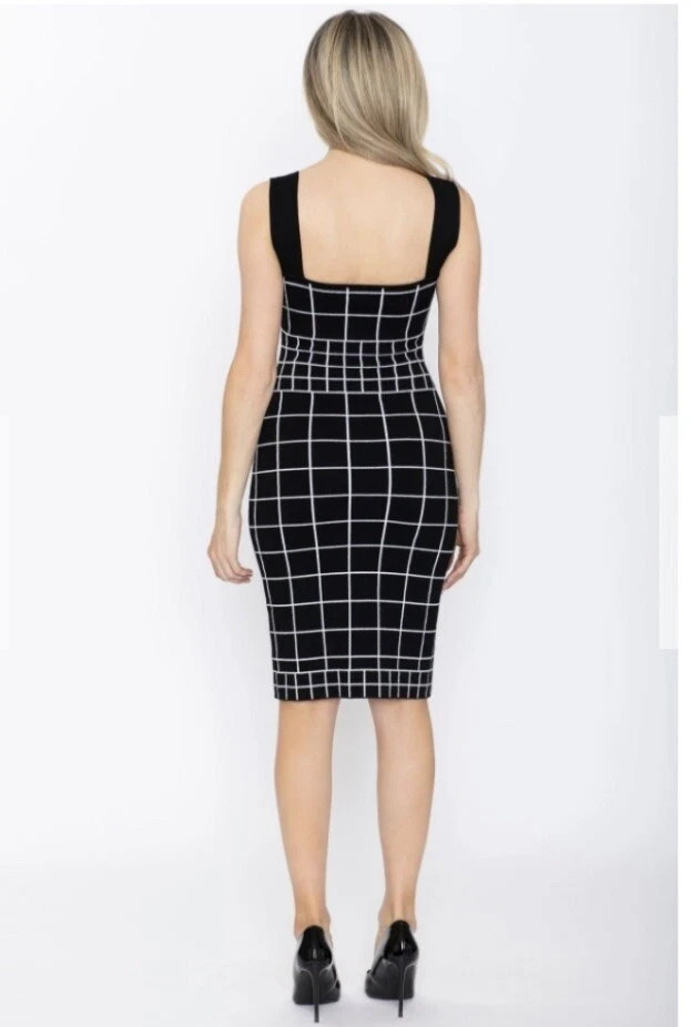 Milly Jacquard Windowpane Column Dress in Black/ White Size Large – New w/ Tags