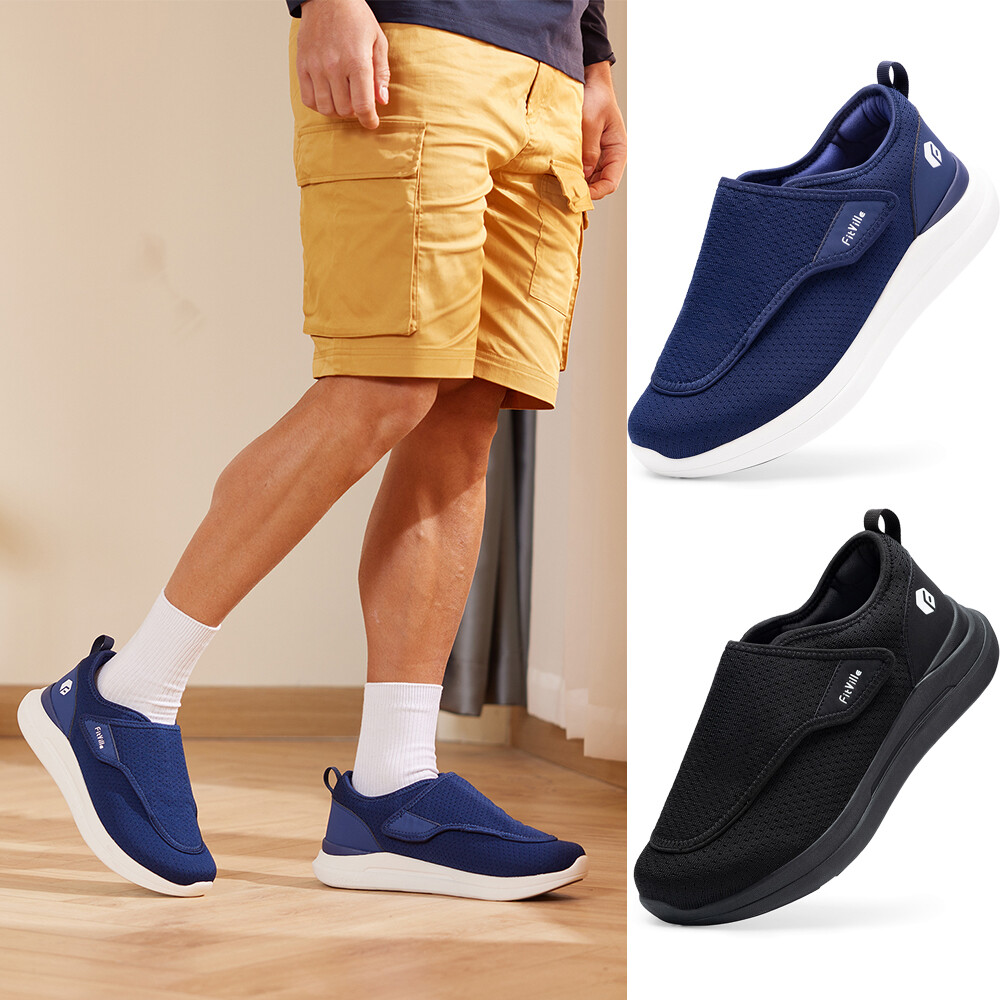 FitVille Men’s Diabetic Shoes Extra Wide Adjustable Slip-on Swollen Feet Walking