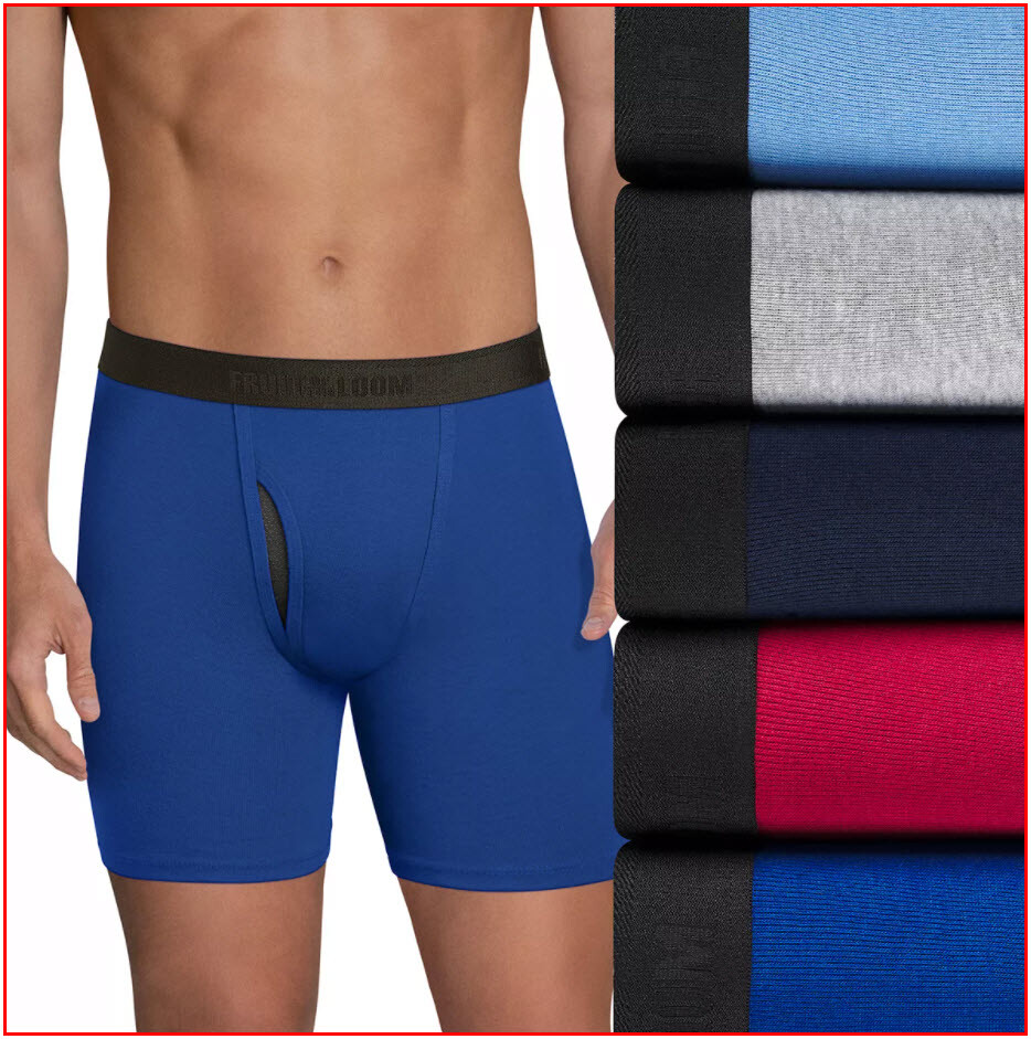 5 PAIRS- Mens Fruit of Loom Signature BOXER BRIEFS CoolZone Fly Wicks 2XL 44-46