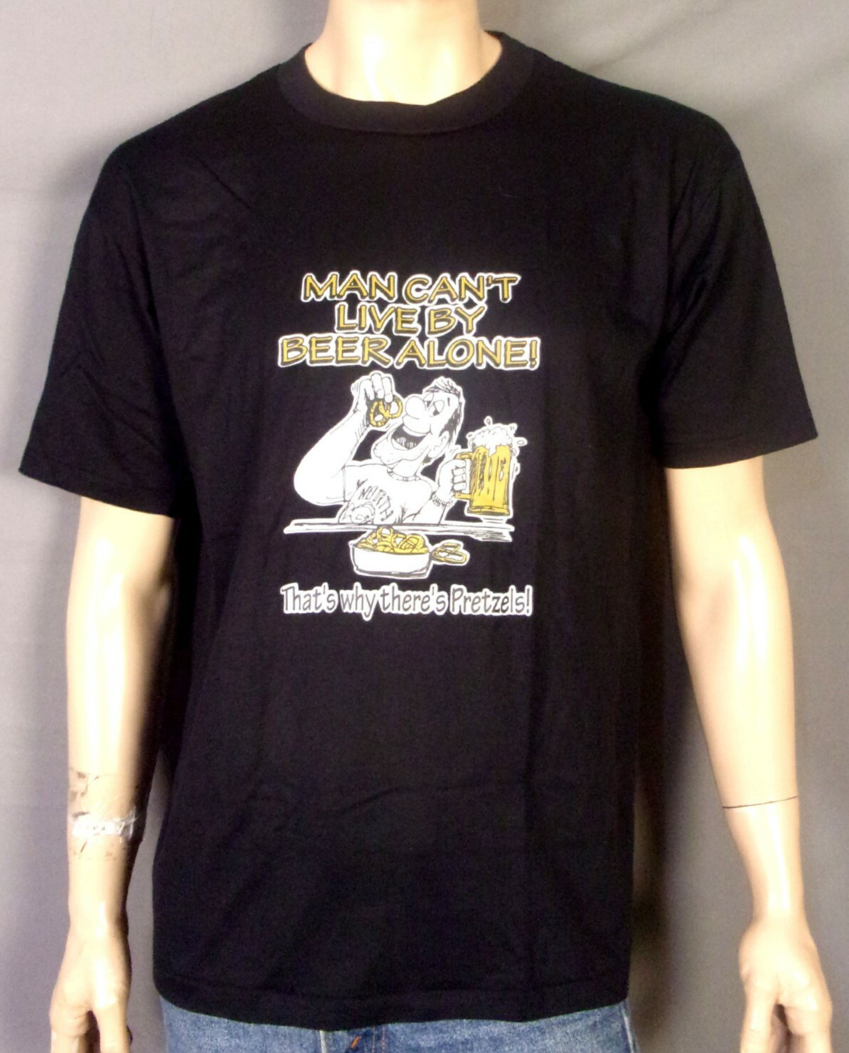 vintage 80s Cal Cru NWOT nos Single Stitch Iron On Beer & Pretzels T-Shirt SZ L