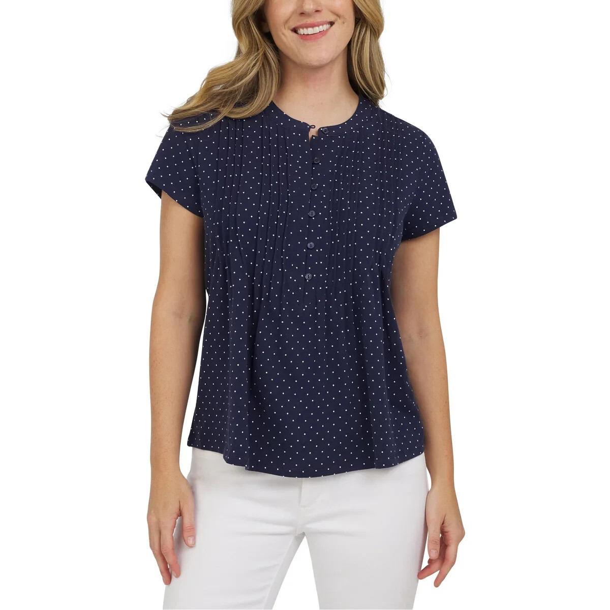Lands’ End Women’s Short Sleeve Pintuck Blouse