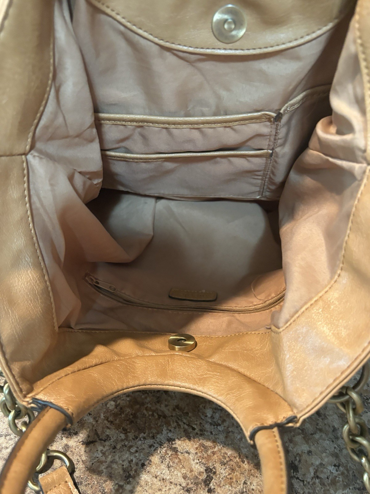 Nicole by Nicole Miller Tan Satchel Top Handle Bag Detachable Strap Magnetic
