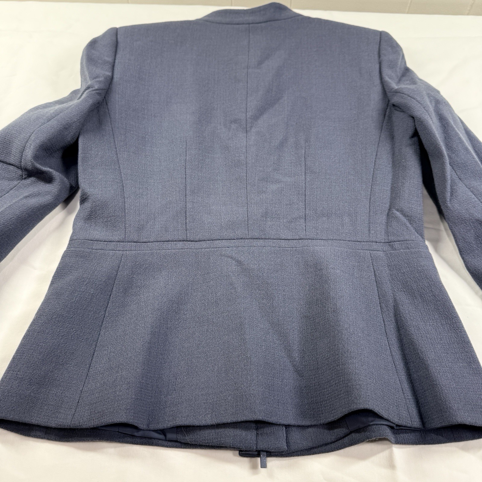 Lafayette 148 Wool Peplum Zip Blazer Jacket Blue Minimalist Luxury Women 4